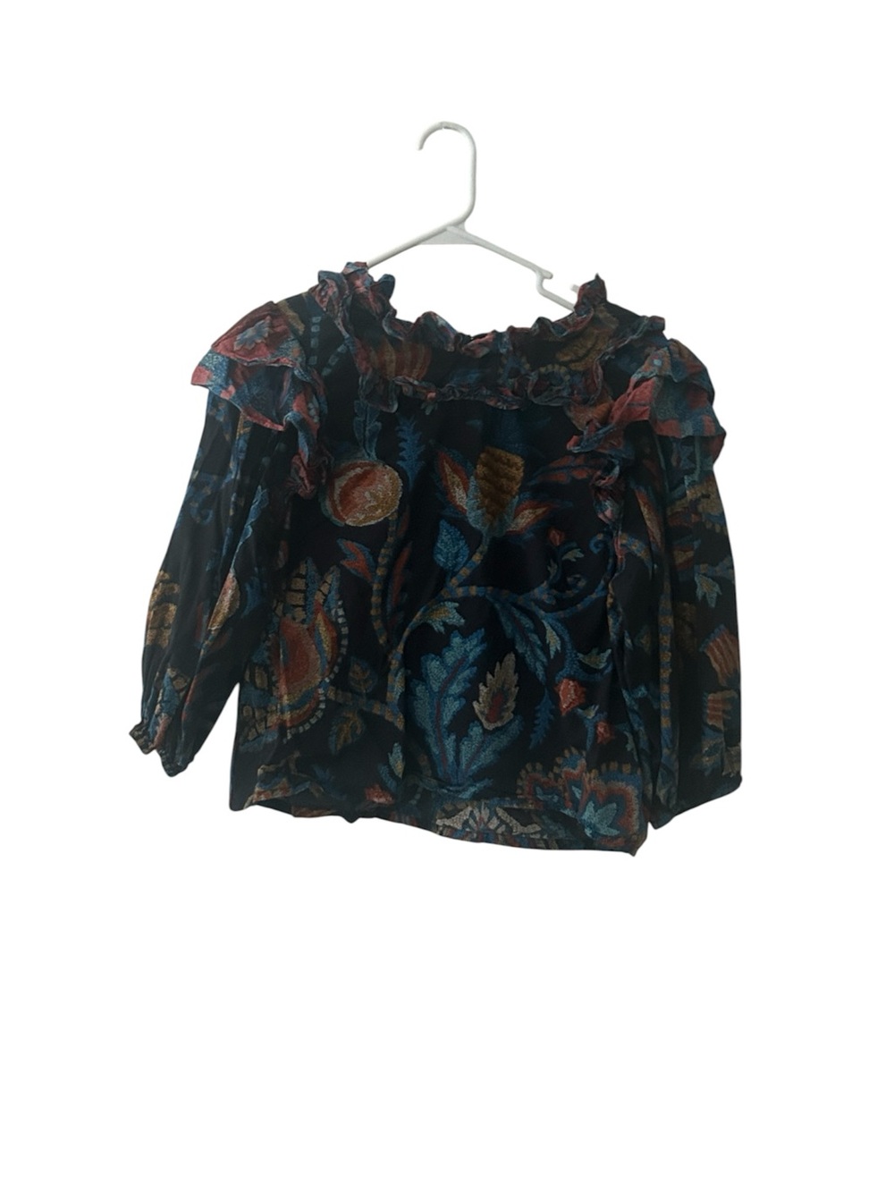 Farm Rio Women’s Ruffle Neck Puff-Sleeve Blouse Size Medium - Picture 2 of 5